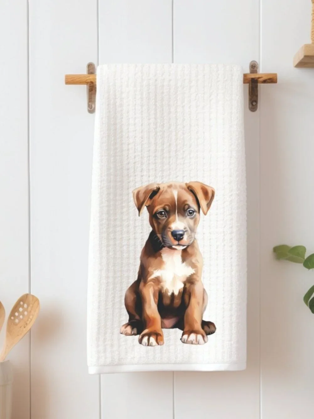 American Staffordshire Terrier Puppy Waffle Weave Decorative Kitchen Tea Towel